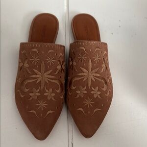 Bernardo Brown Embroidered Mules